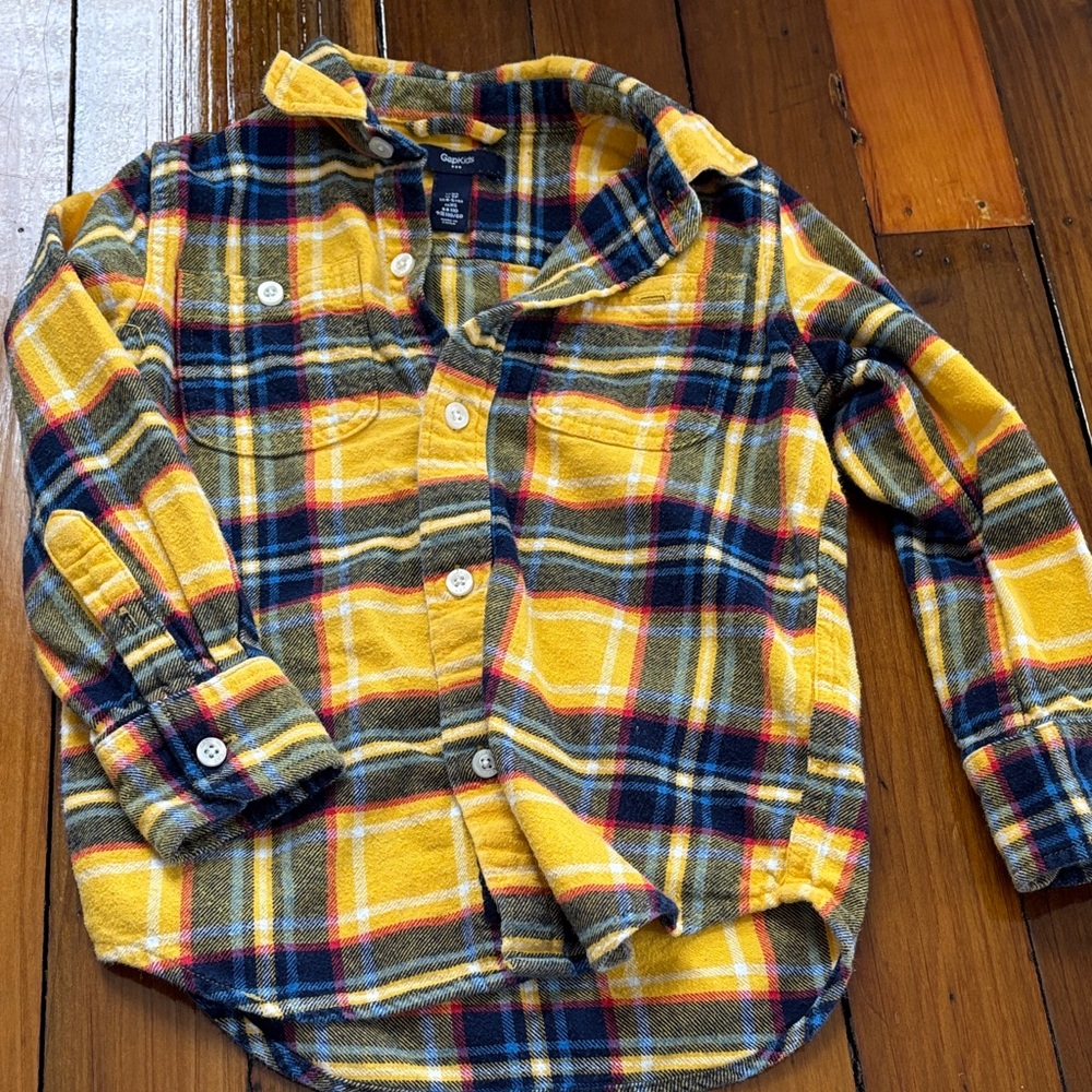 GAP Yellow and Blue Plaid Button Down Shirt